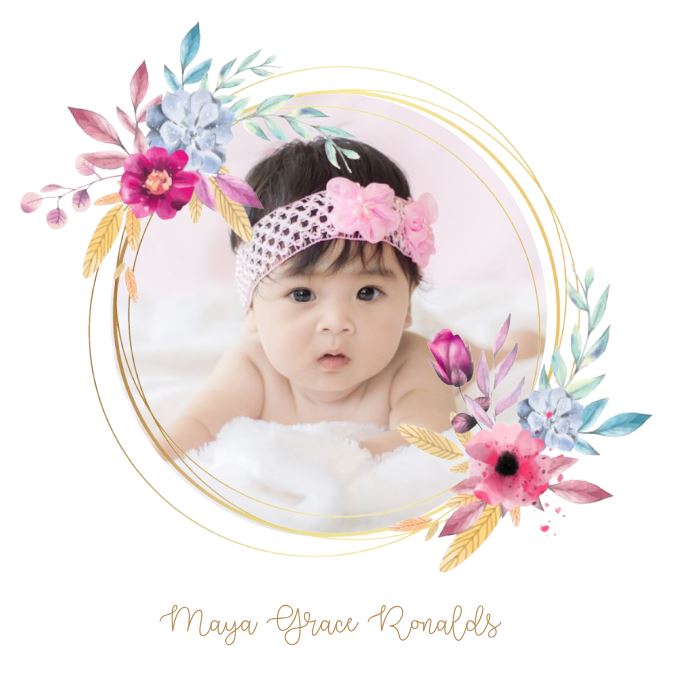 Photo Card - Gold Floral Baby 1
