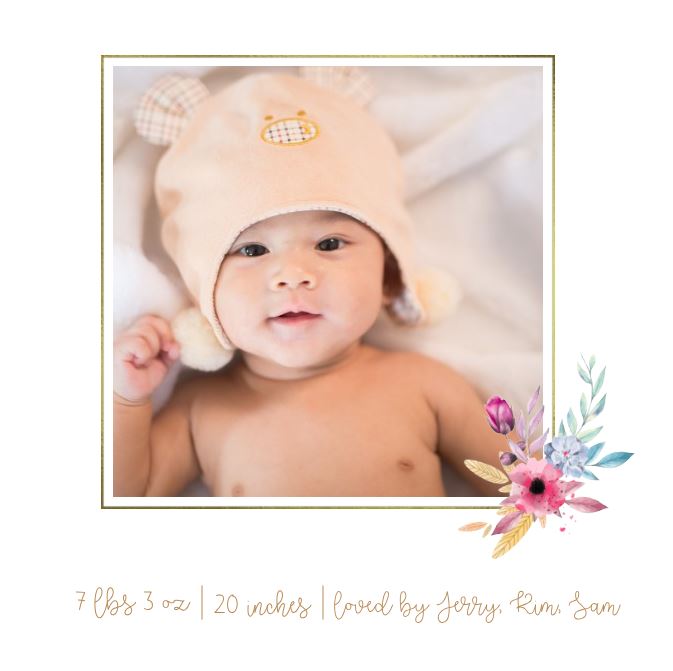 Photo Card - Gold Floral Baby square2
