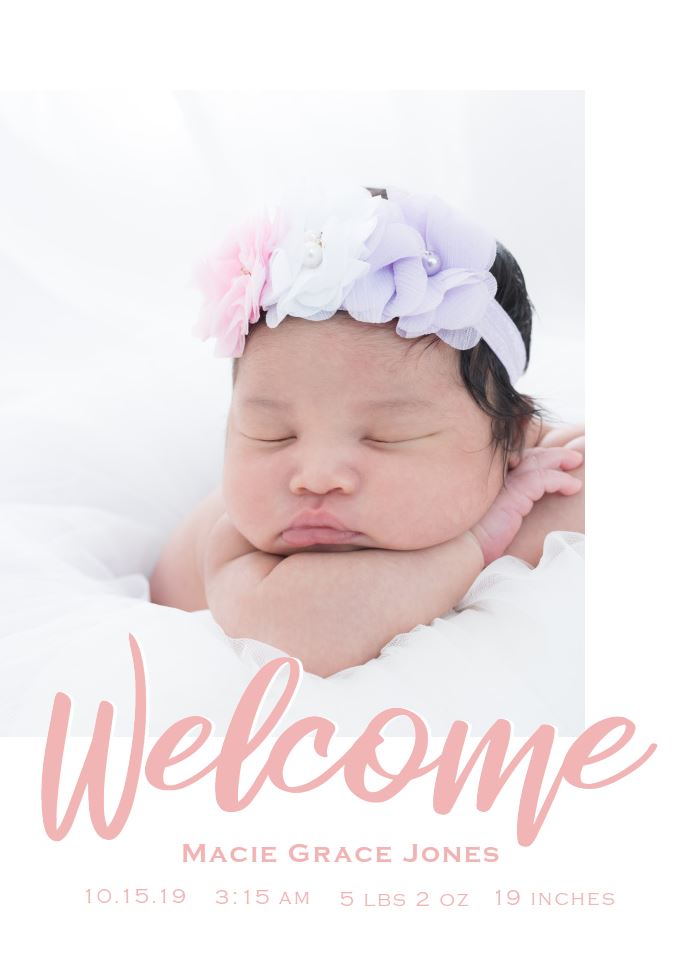 Photo Card - Script Welcome Baby portrait1