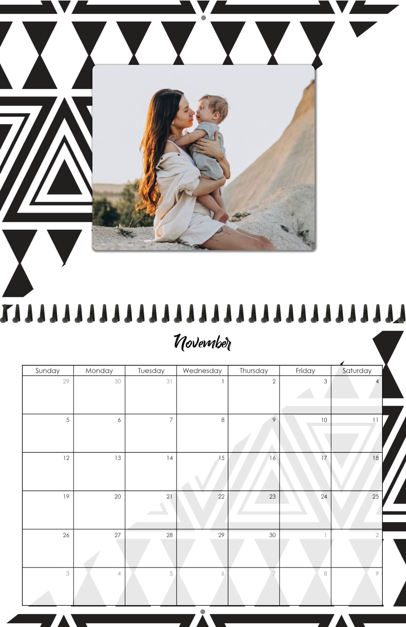 Wall Calendar Patterned Triangles 11x8.5 11