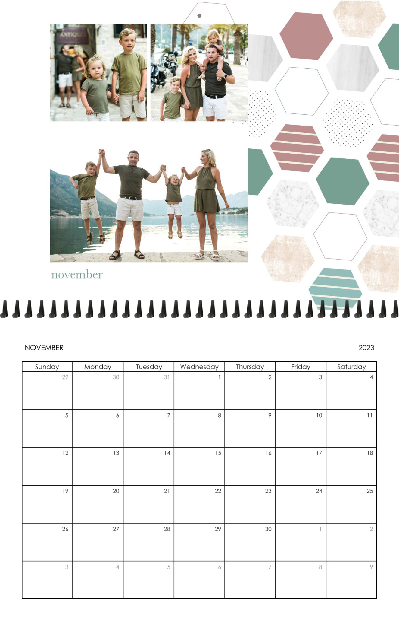 Wall Calendar Hexagon Patterns 11x8.5 11