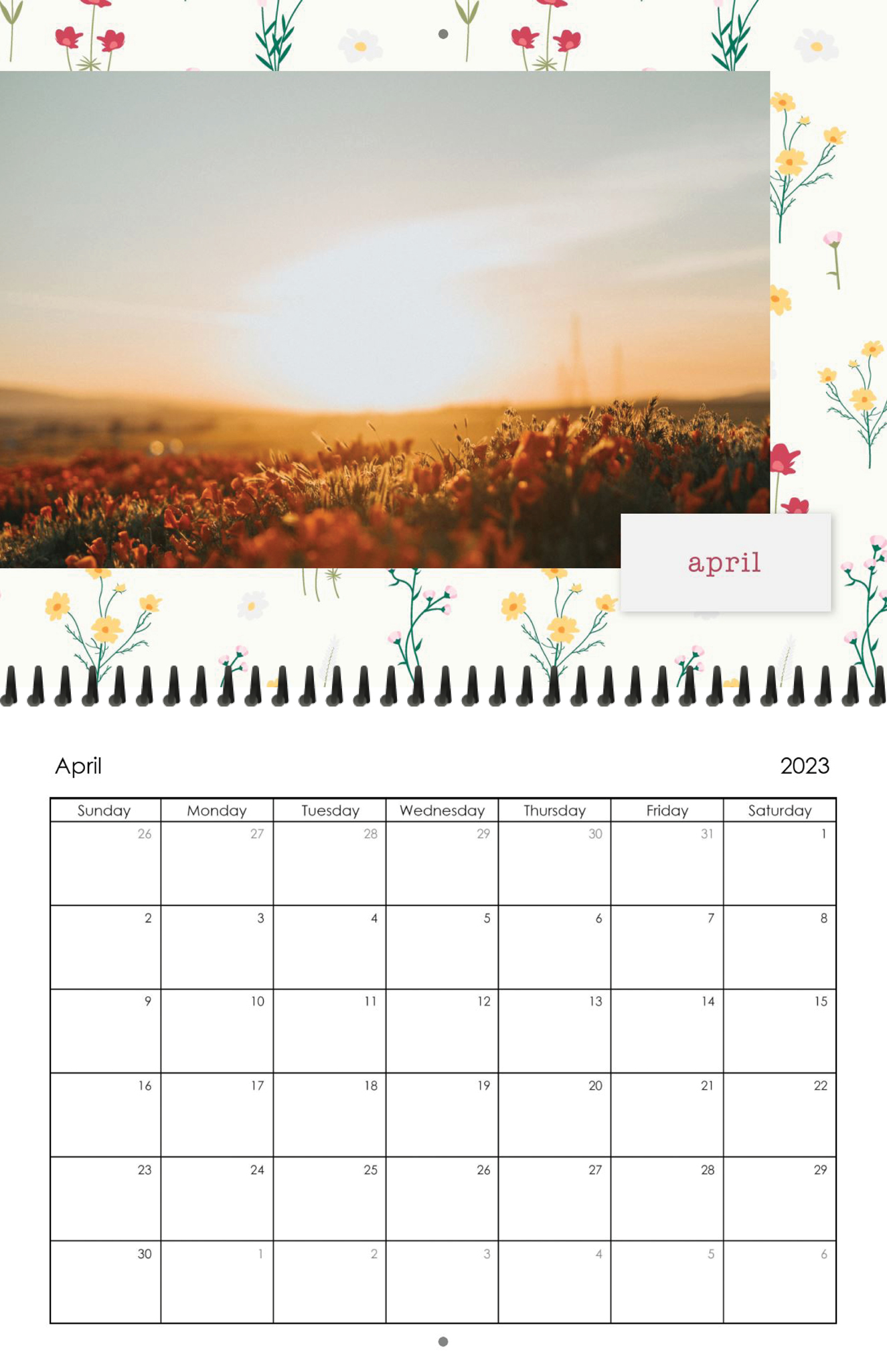 Wall Calendar Wildflowers 11x8.5 04