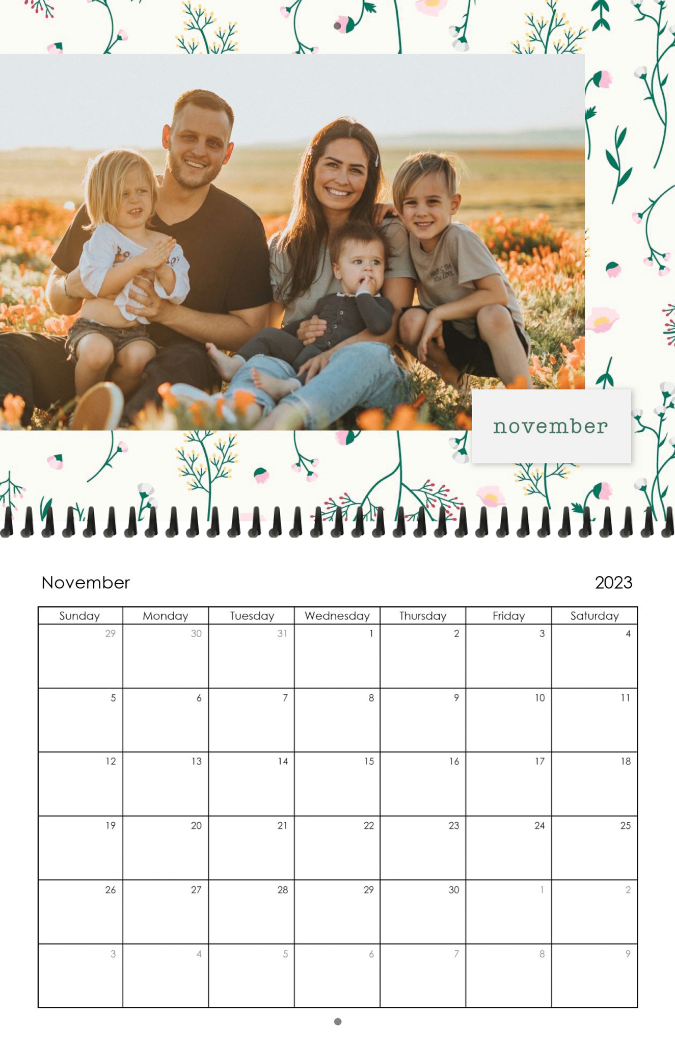 Wall Calendar Wildflowers 11x8.5 11