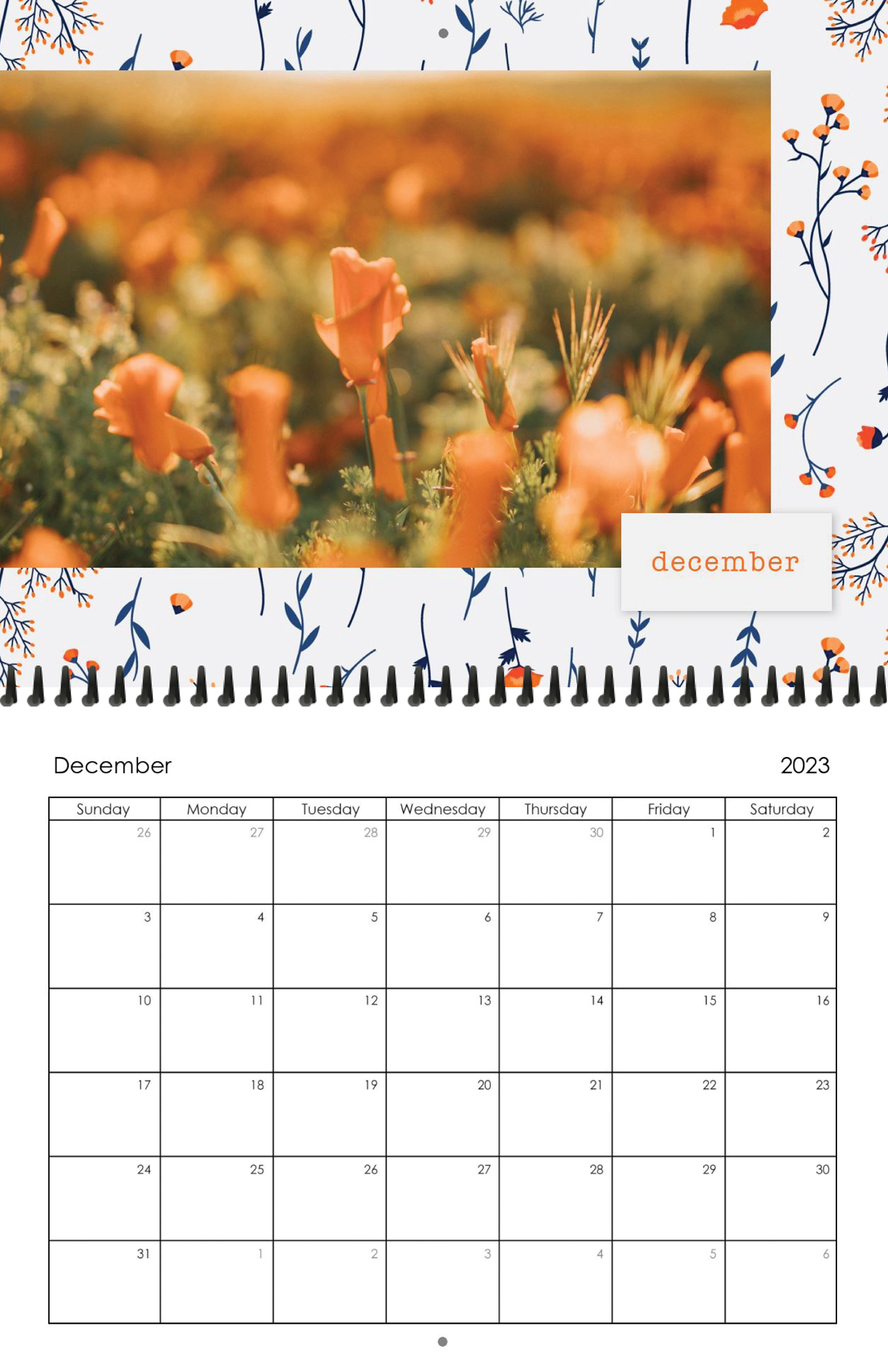Wall Calendar Wildflowers 11x8.5 12