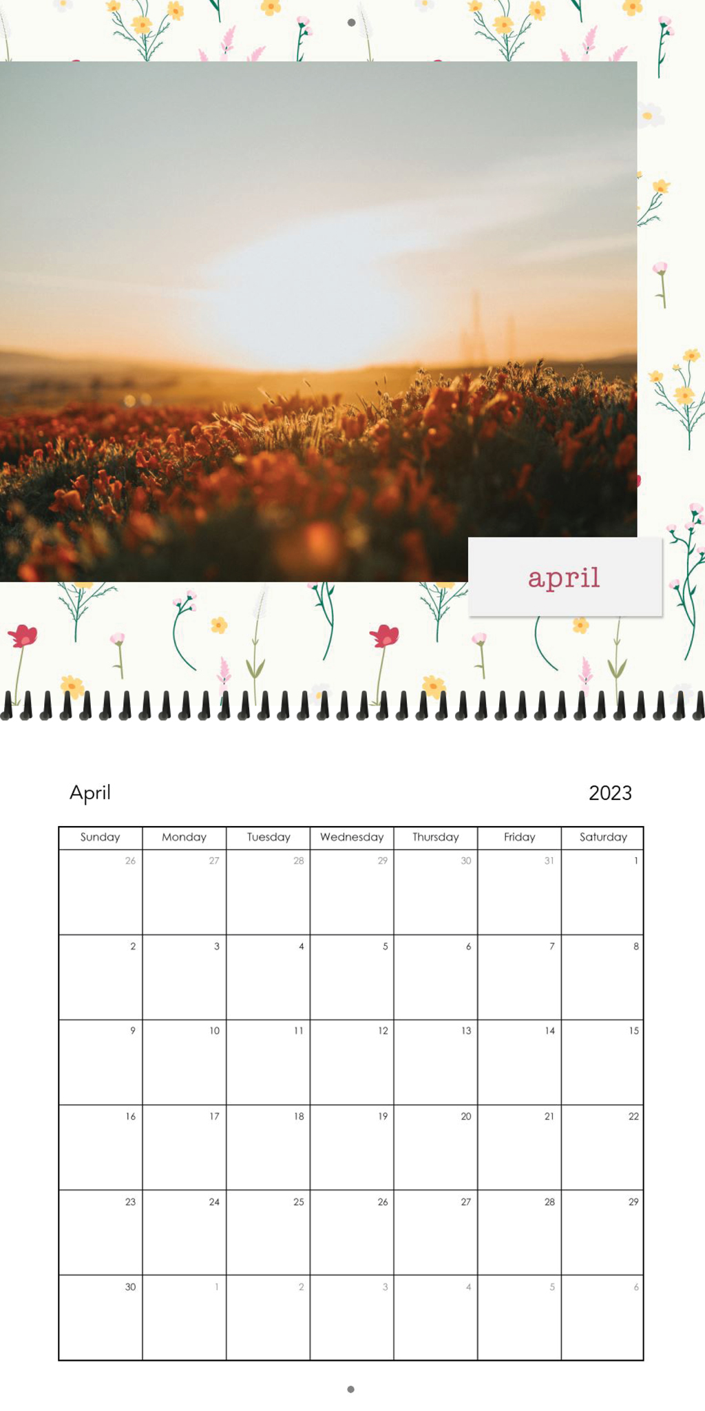 Wall Calendar Wildflowers 12x12 04